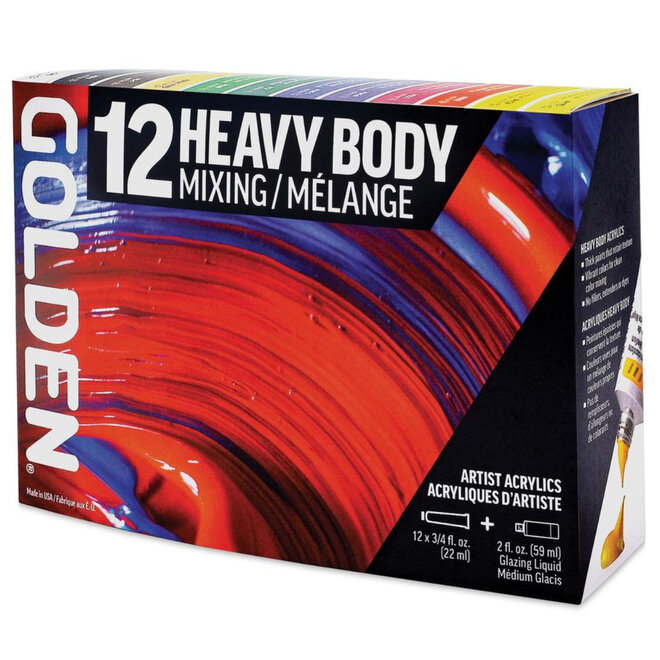 Golden Artist Heavy Body Mixing Set Of 12+2oz Glazing Fluid