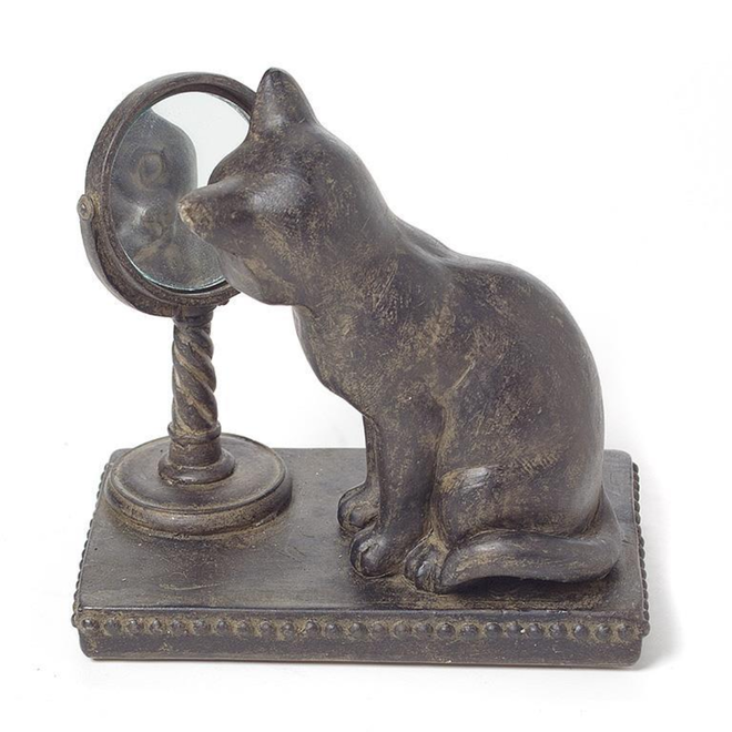 Small Cat Gazing In Mirror Resin Figure - 3.5"