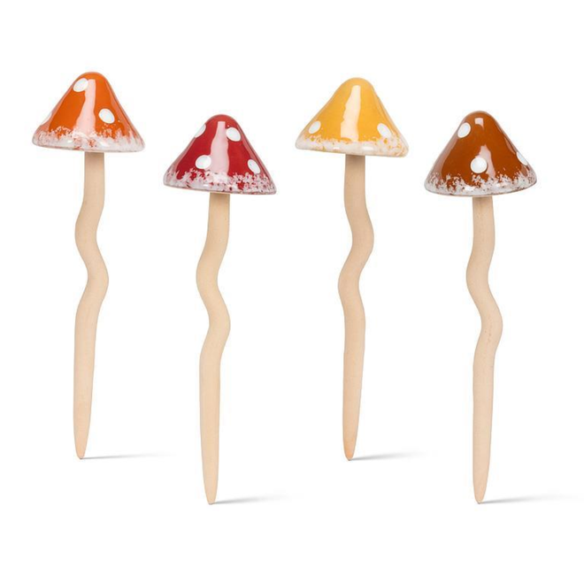 Medium Wobbly Speckled Mushroom Stake - 9" Ceramic - Individual (Ships in a random colour)