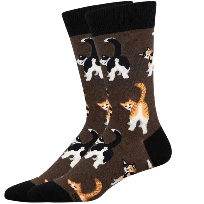 Socksmith Socks - Cat Butts, Brown Heather - L/XL