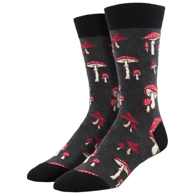 Socksmith Socks - L - Pretty Fly for a Fungi - Charcoal Heather, Size 10-13