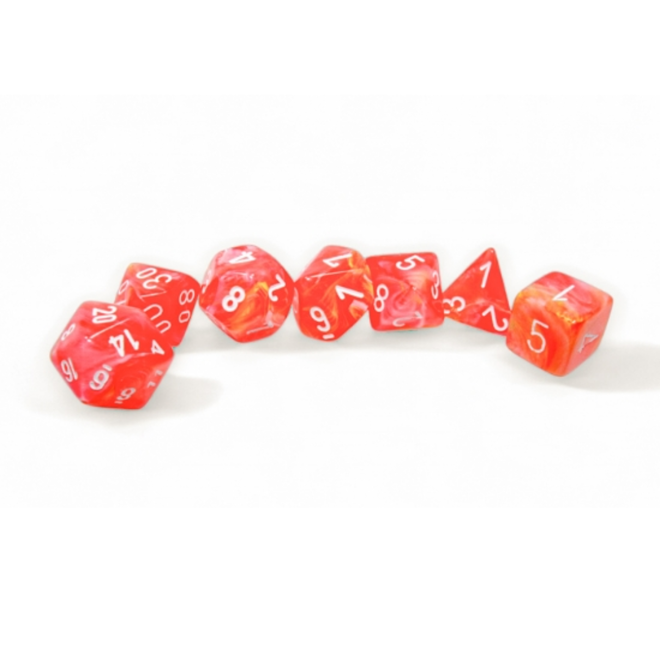 Chessex Polyhedral Dice Set - Festive: Dahlia w/ White Writing - Luminary Glow In the Dark