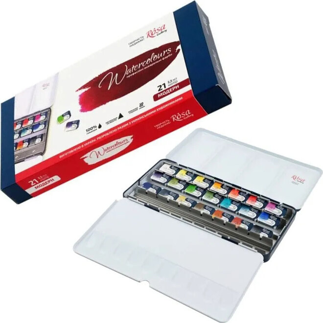 Rosa Gallery Watercolour Modern Colour Set Of 21 Full Pans In A Metal Tin