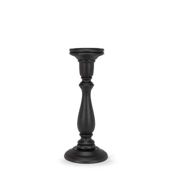 Large Turned Pillar Candle Holder - Black 14.5"