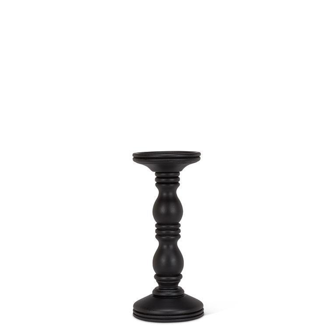 Medium Turned Pillar Candle Holder - Black 10.5"