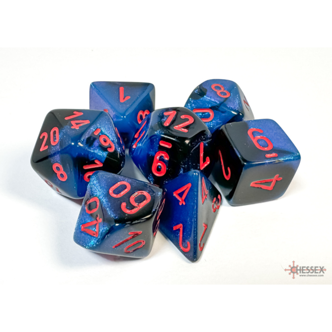 Chessex 7 Die Set - Gemini: Black Starlight/Red Writing