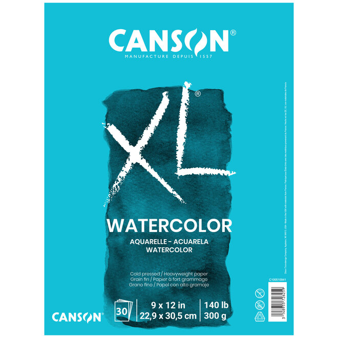 Canson Xl Watercolour Pad 140Lb 9X12" 30 Sheets Per Pad Glue Bound