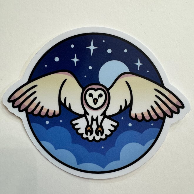 Barn Owl Flying Circle Sticker - Vinyl Sticker