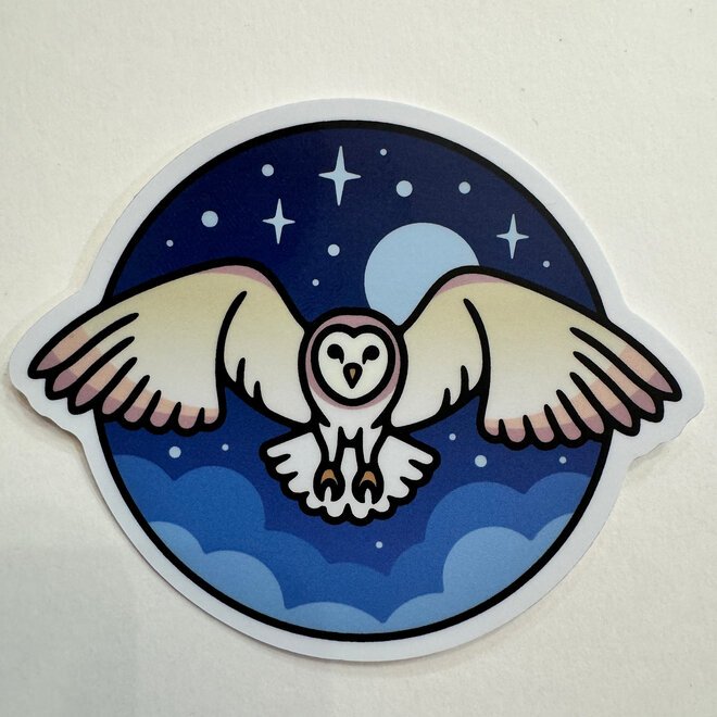 Barn Owl Flying Circle Sticker - Vinyl Sticker