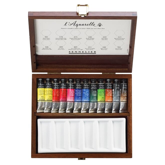 Sennelier French Artists' Watercolour Set 12 Colour 10Ml Tube Wood Set