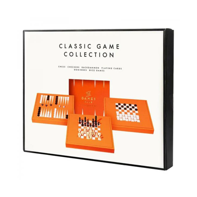 The Games Club London: Classic Game Collection - Chess, Checkers, Backgammon, Dominoes, Cards, & Dice in PU Leather Case