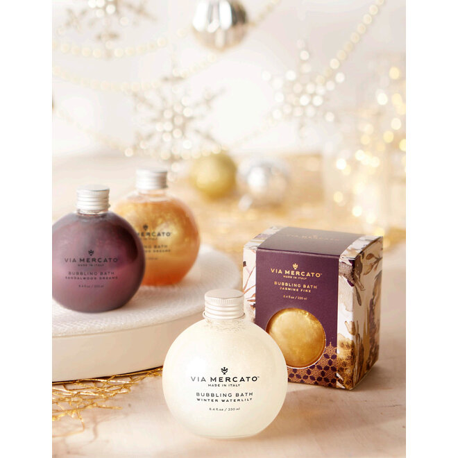Via Mercato Bubbling Bath Gift - 250ml - Made in Italy - Winter Waterlily (White Glitter)