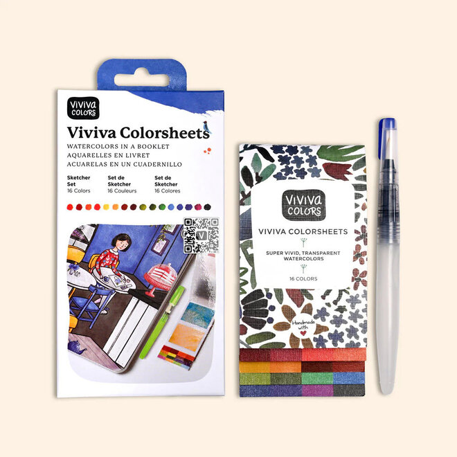 Viviva Colorsheets Original Sketcher Watercolour Set 16Pc. W/ Waterbrush