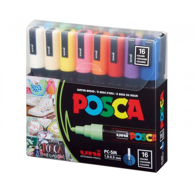 Uni Posca Pc-5M Medium Tip Paint 16 Marker Set