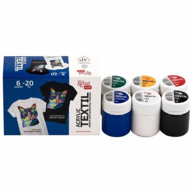 Rosa Textile Acrylic Set Of 6 20Ml Jars Of Fabric Paint