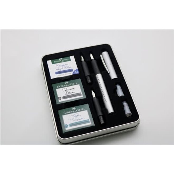 Faber Castell Fountain Pen Grip 2011 Calligraphy Silver Tinbox Set