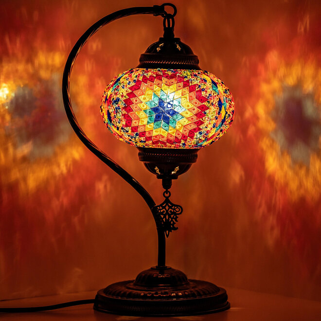 Turkish Mosaic Swan Neck Lamp (Rainbow Star)