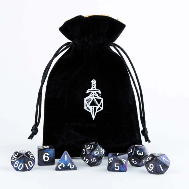 FanRoll Velvet Dice Bag - Black w/ Gold Satin Liner - 4x6"
