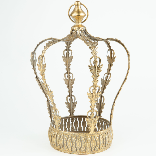 Silver Tree - Worked Metal Crown Table Piece/Pillar Holder With Antique Gold Finish - 12.5"