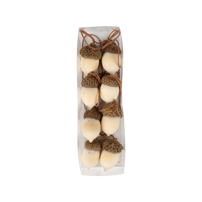 Silver Tree - Set of 8 1" Natural Wood Acorn Shape Ornaments