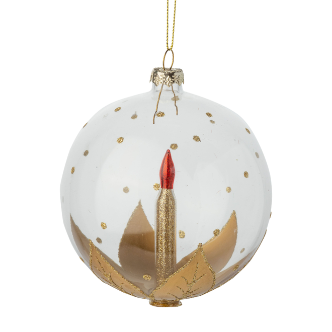 Silver Tree - Clear Glass Ball With Gold Painted Base With Interior Candle  - 100mm/4"