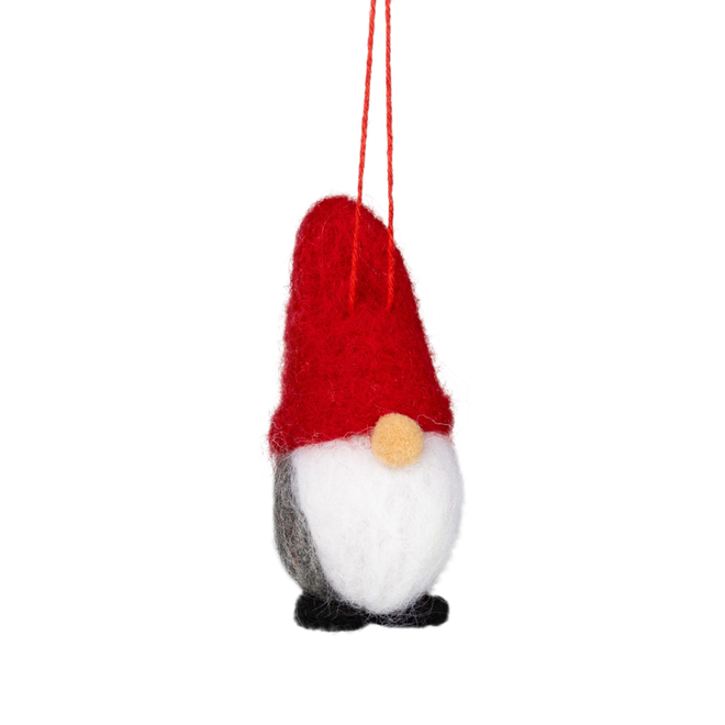 Silver Tree - Felt Gnome Ornament - Black and White With Red Hat - 2.5"
