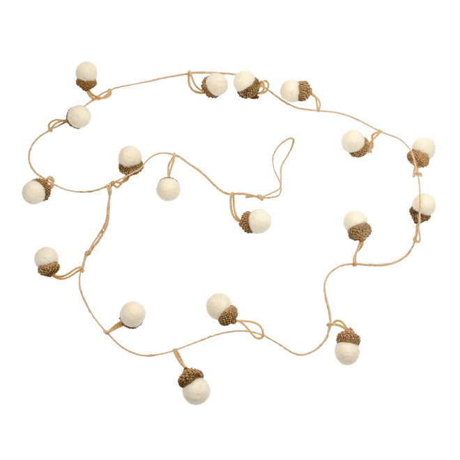 Silver Tree- Off White Felt Garland With Acorn Tops - 59"