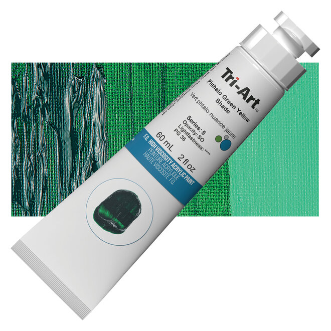 Tri-Art High Viscosity Acrylic: Series 5 - Phthalo Green (Yellow Shade) 60mL Tube