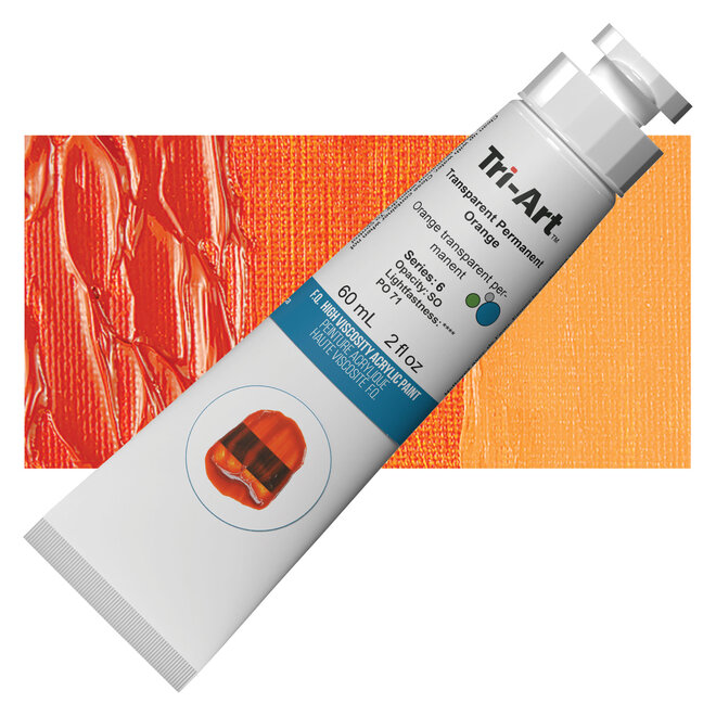 Tri-Art High Viscosity Acrylic: Series 6 - Transparent Permanent Orange 60mL Tube