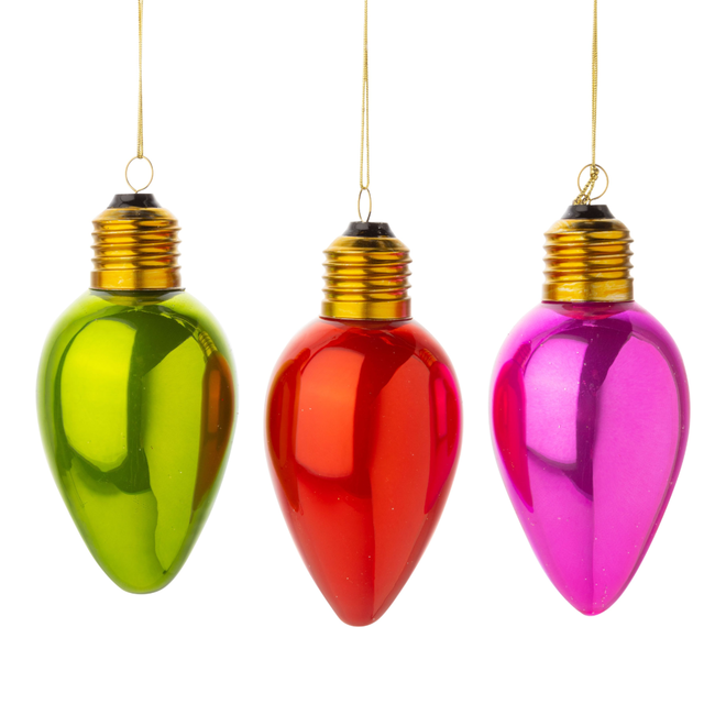 Silver Tree - Red/Green/Pink Glass Holiday Light Bulb Ornament With Shiny Pearl Finish - 4.5" - Ships Assorted