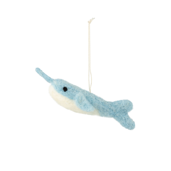 Silver Tree - Felt Blue Narwhal Ornament - 5.5"