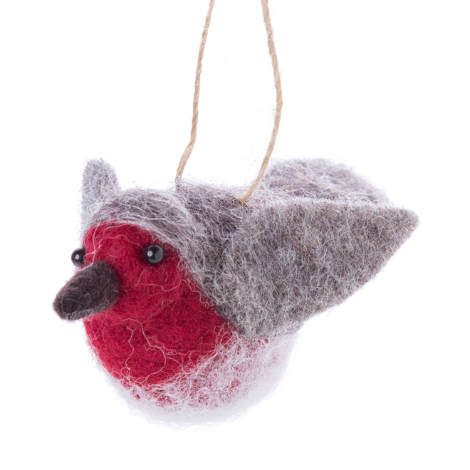 Silver Tree - Felt Robin Ornament - 4.25"