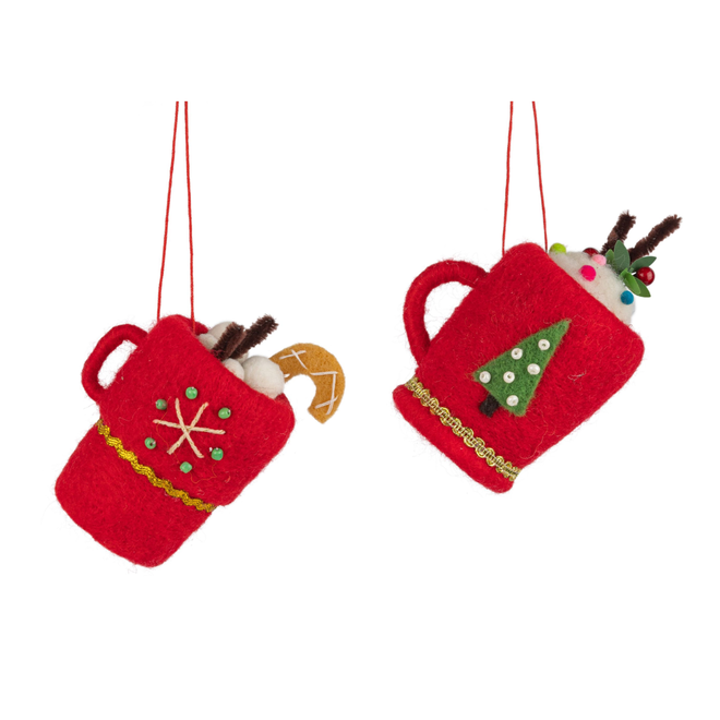Silver Tree - Red Felt Hot Chocolate Mug Ornament - 4.75"