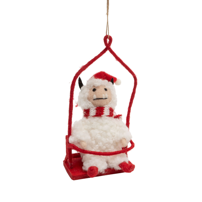 Silver Tree - Felt Wooly Yeti On Chairlift Ornament - 7"
