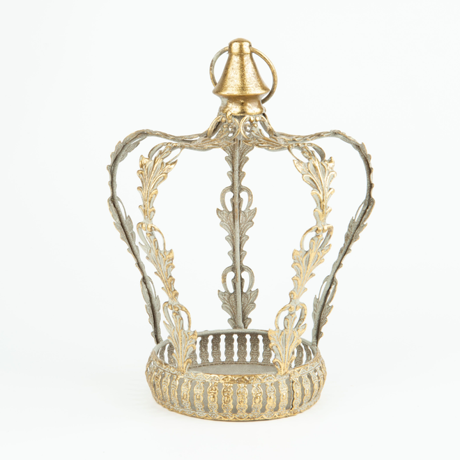 Silver Tree - Worked Metal Crown Table Piece/Pillar Holder With Antique Gold Finish - 9.5"