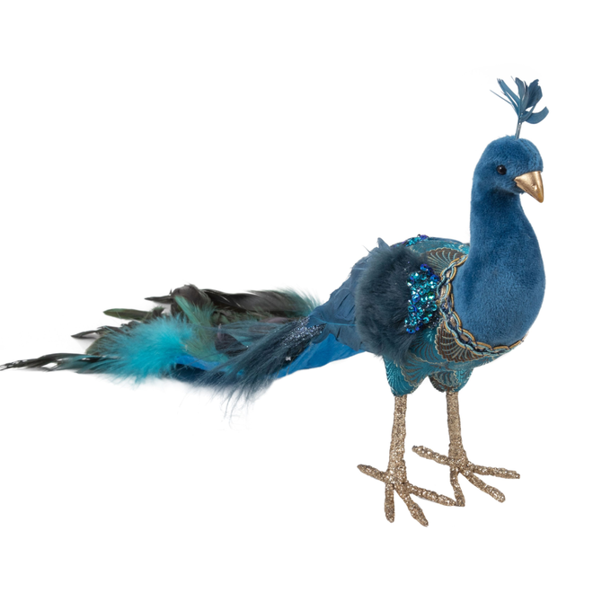 Silver Tree - Standing Blue Fabric Covered Peacock Table Piece - 15"