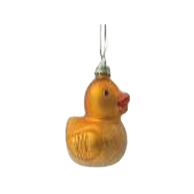 Silver Tree - Matte Yellow Glass Rubber Duck Ornament With Clear Bead Glitter Base - 3"
