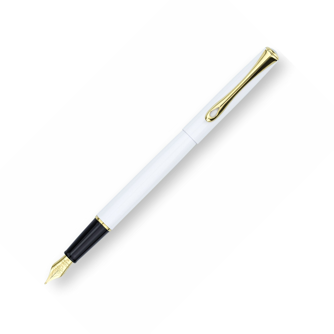 Diplomat Traveller Fountain Pen - Snowwhite w/ Gold - Fine Nib