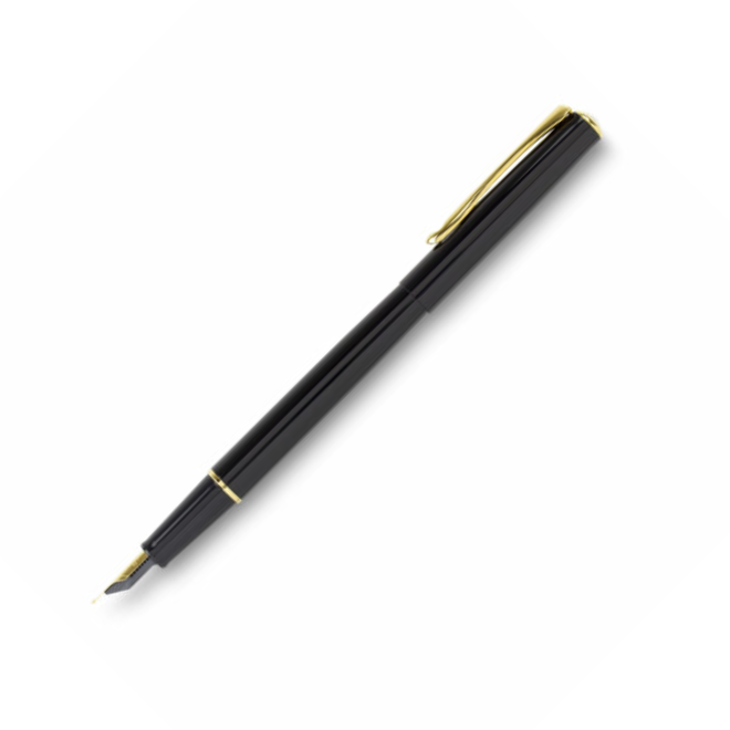Diplomat Traveller Fountain Pen - Black Lacquer w/ Gold - Medium Nib