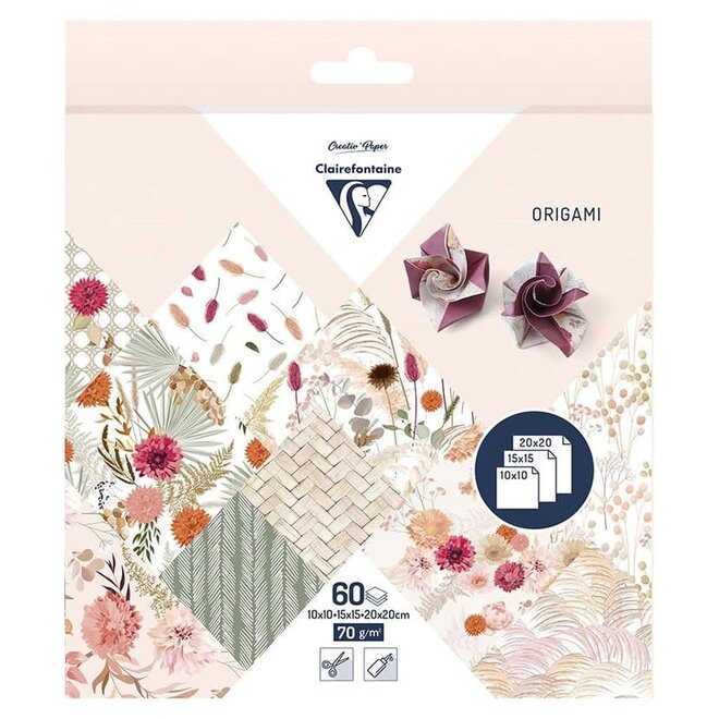 Clairefontaine Origami Paper - 60 sheets, Assorted Sizes - Dried Flowers