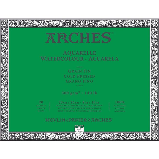 Archesâ® Watercolour Cold Pressed 8" X 10" - 140Lb / 300Gsm Natural White Block