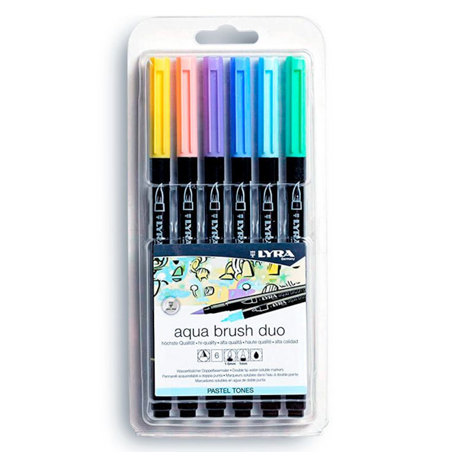 Lyra Aqua Brush Duo Marker - 6 Colour Pastel Set