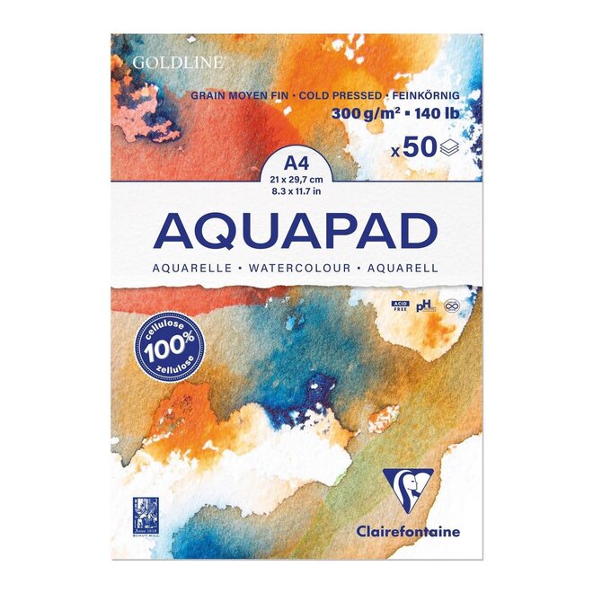 Clairefontaine Goldline A4 Aquapad Watercolour Paper - 140lbs - 8.3"x11.7" - 50 Sheets