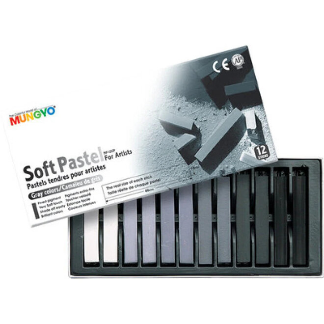 Mungyo Gallery Artists' Soft Pastels (Dry) - GRAY Colours 12 Set
