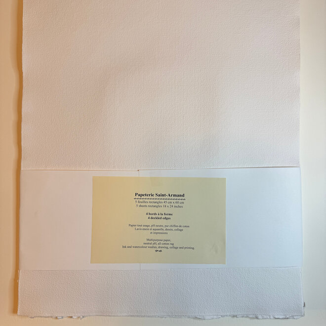 Saint Armand Handmade Watercolour Paper - 18x24 - White - 5 Sheets