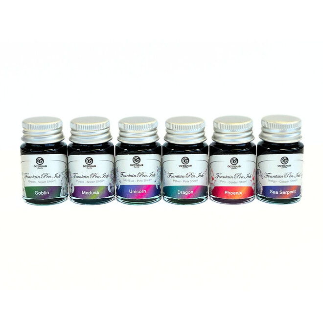 Octopus Fluids Sheening Fountain Pen Ink Set 1 - 6 10ml Bottles