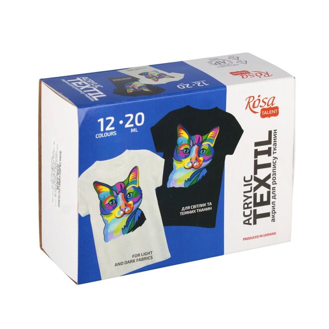 Rosa Textile Acrylic Set Of 12 20Ml Jars Of Fabric Paint