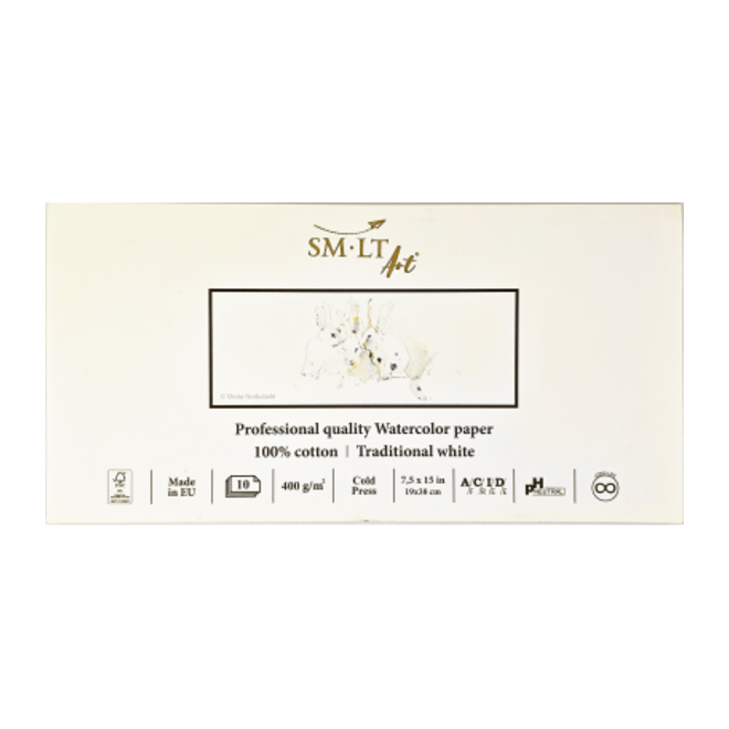 SMLT Art Watercolor A4 Paper - 100% Cotton - Traditional White - 10 Sheets - Cold Press - 7.5"x15"