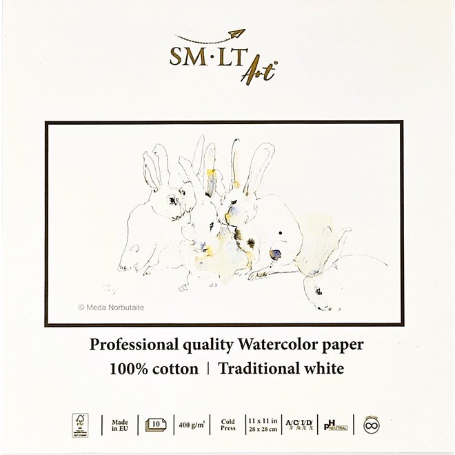 SM-LT Art 100% Cotton Watercolour Paper - 400g, Cold Press, 11x11", 10 Sheets - Traditional White