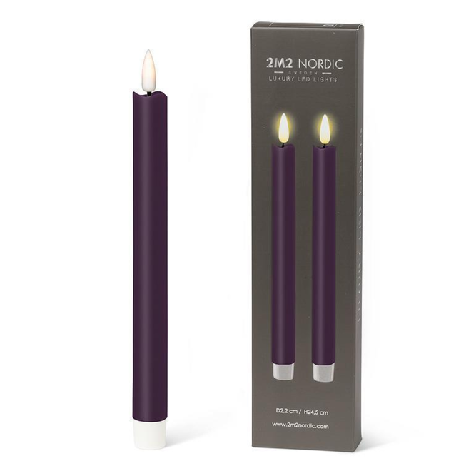 2M2 Nordic Luxury LED Taper Candle - 9.5" Purple - Set of 2